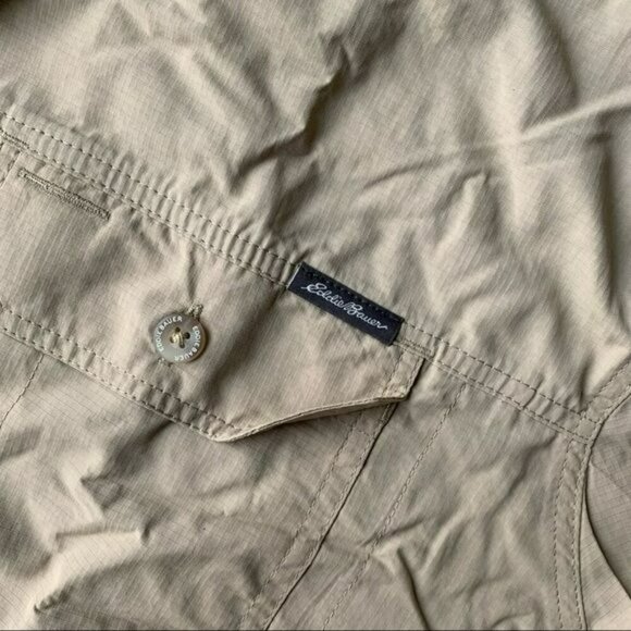 Eddie Bauer men's ripstop guide long sleeve exploration khaki button down shirt - Picture 5 of 9